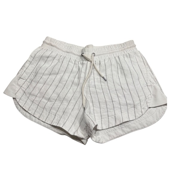 Athleta Pants - Athleta Shorts Size 4 White Linen Blend Pinstripe Athleisure Casual Drawstring